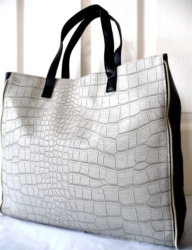 Estee Lauder Tote Shopper Bag Grey Moc Croc + Black Sides + Straps Brand New
