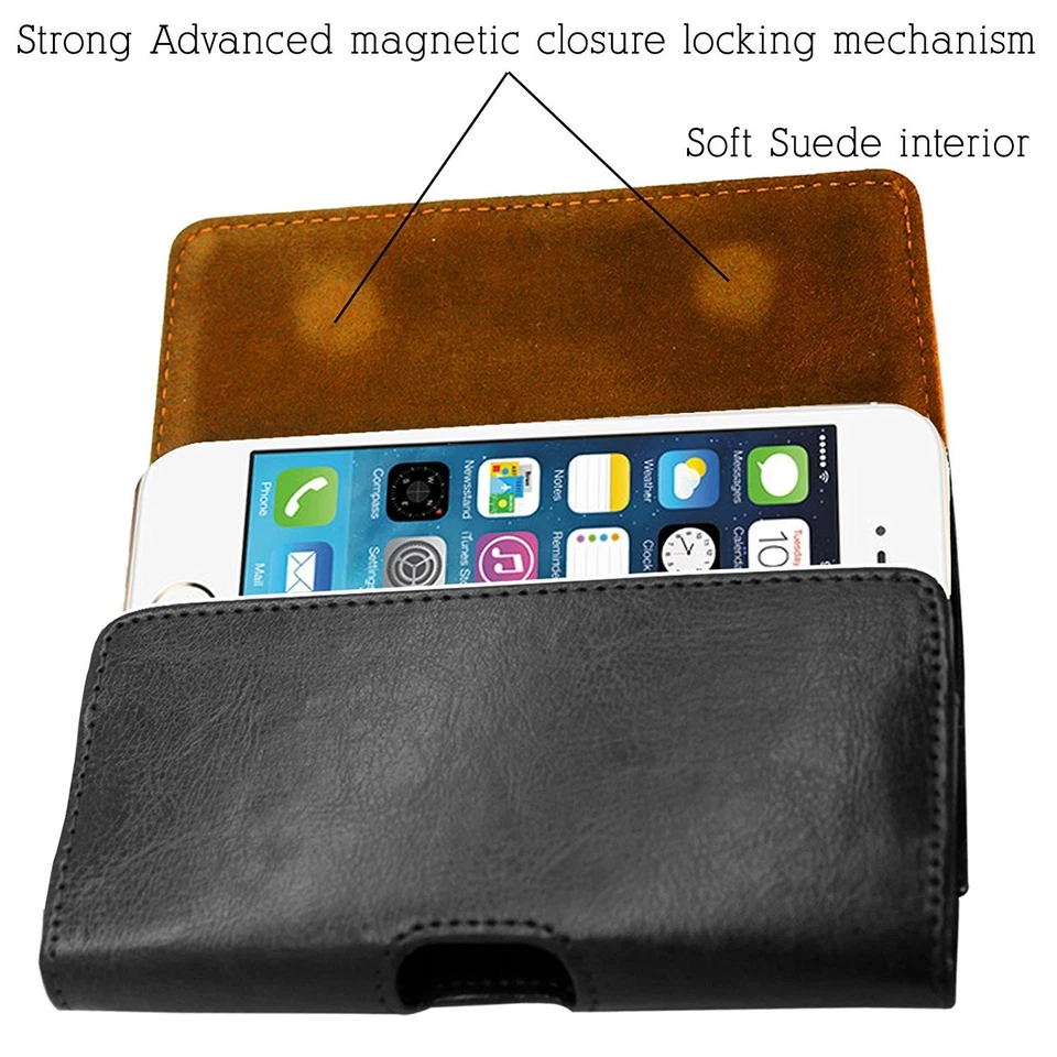 Premium Leather Belt Pouch Designer Case Strong Holster Flip Twin Belt Loop Clip - Image 2 of 4
