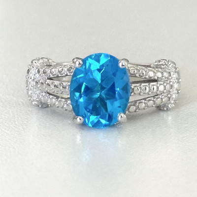 Karis Designer Blue Topaz Heart Filigree Scroll Band Silver Tone Ring Size 7