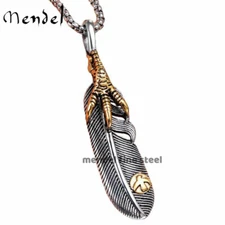 MENDEL Gold Plated Mens Tribal Eagle Feather Necklace Pendant Stainless Steel