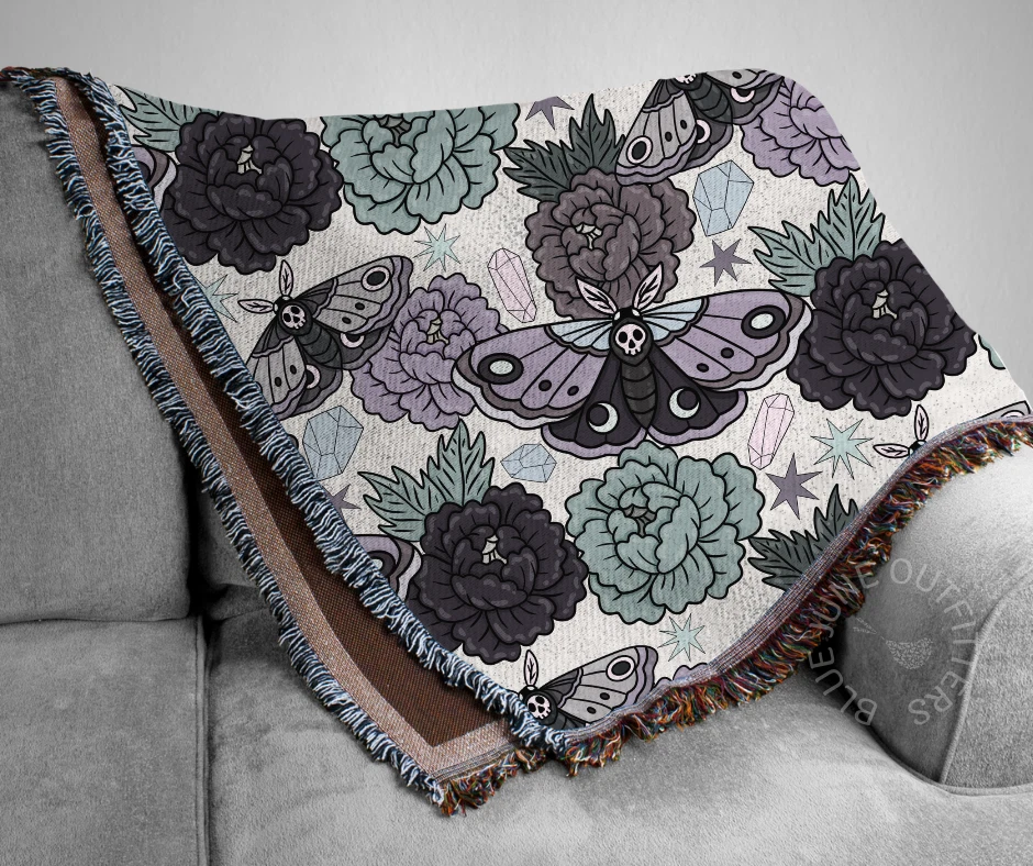 DEATH MOTHS AND CRYSTALS | WITCHY WOVEN BLANKET - Image 4 of 4