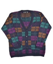 Paul Harris Sweater Womens L Wool Mohair Blend Cardigan Plaid Chunky Knit PHD