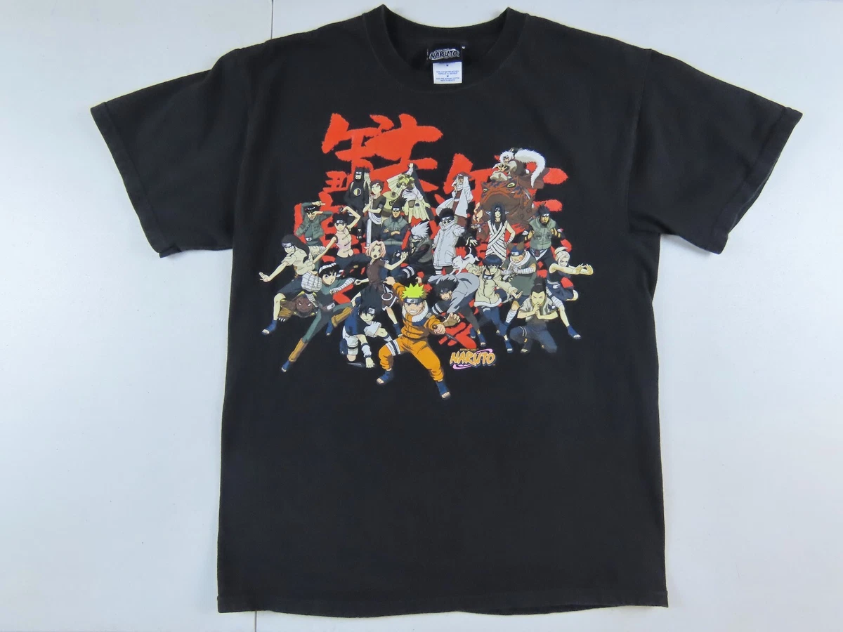 Vintage 2002 Naruto Black graphic T Shirt Medium Anime Full cast tee