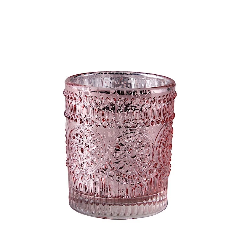 6 pcs 3" Metallic Primrose Design Mercury Glass Votive Candle Holders Wedding - Image 3 of 4