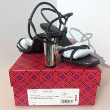 Tory Burch 428 NIB Cylinder Metallic Silver Mirror Heel Sandal