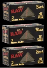 RAW BLACK Classic KING SIZE WIDE 3 Meter Rolls - 3 PACKS