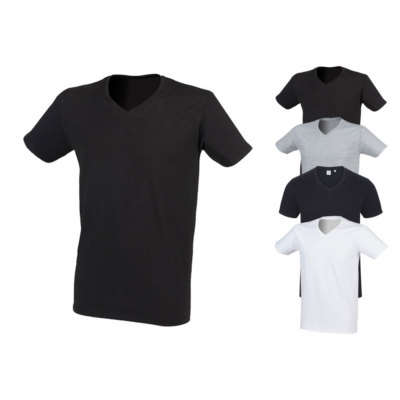 SF Men Herren Mens Feel Good Stretch V-Neck T Shirt V-Ausschnitt lange Passform