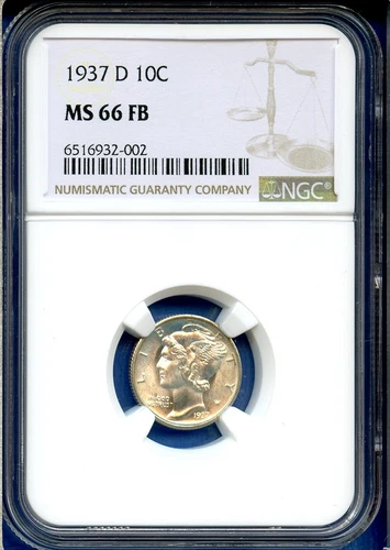 1937 D NGC MS66 FB Mercury Dime 10c US Mint Coin Silver 1937-D MS-66FB 