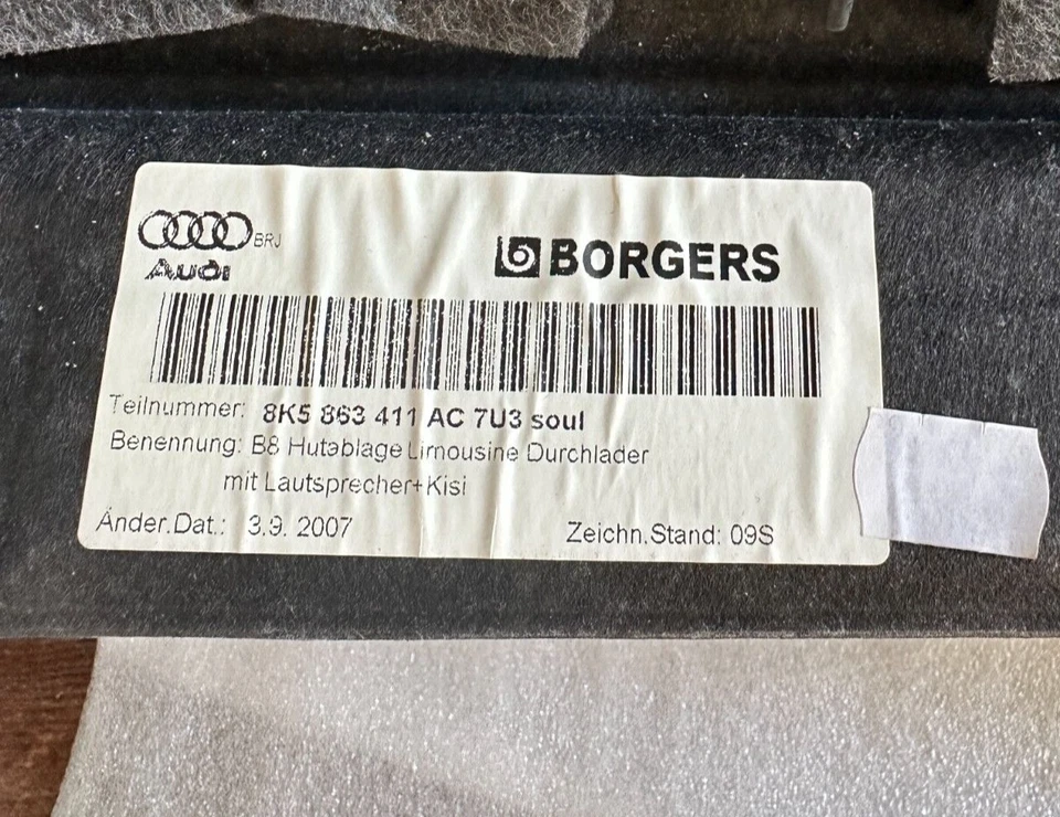 2010 - 2016 Audi S4 A4 B8 Rear Speaker Deck Parcel Shelf Panel Cover W/ Speakers - Image 2 of 4