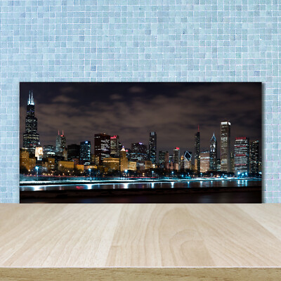 Küchenrückwand Spritzschutz aus Glas 100x50 Sehenswürdigkeiten Chicago bei Nacht