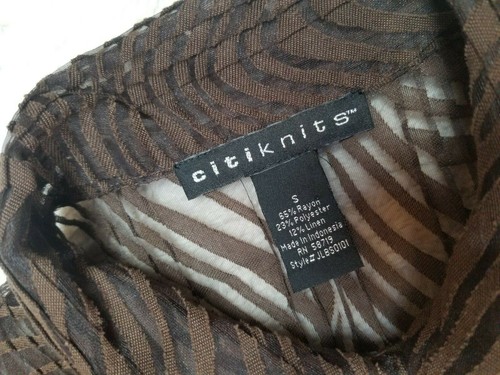 Citiknits QVC Pleated Blouse Top Style Semi Sheer Long Button Front Brown Small - Picture 3 of 5