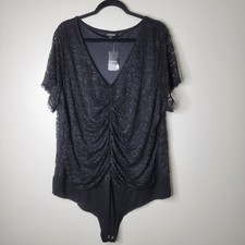Torrid 4X Black Lace V-neck Cinch Front Short Sleeve Stretchy Bodysuit