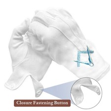 Masonic White Ritual Gloves Blue Embroidered With Masonic Emblem Cotton Gloves