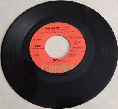 The Sweet  Ballroom Blitz / Restless  1974  Capitol 4055  Glam, Bubblegum  VG+