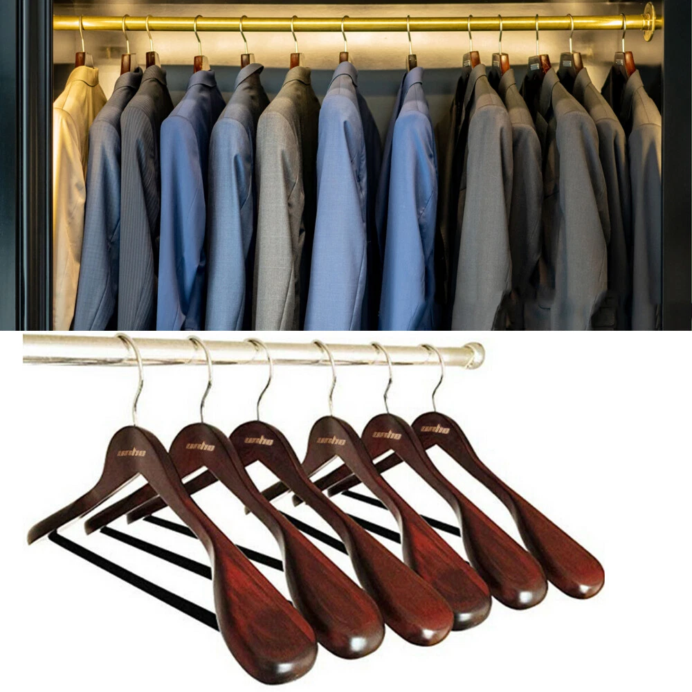 Walnut Wide Shoulder Wooden Suit Hangers, Non-slip Pant Swivel