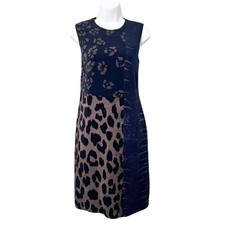 Salvatore Ferragamo Navy & Taupe Mixed Animal Print Sleeveless Dress, Size 40