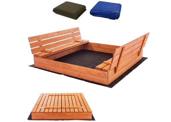 Sandkasten Sandkiste Aus Holz Mit Sitzplatz Massivholz 140X140 Cm-image