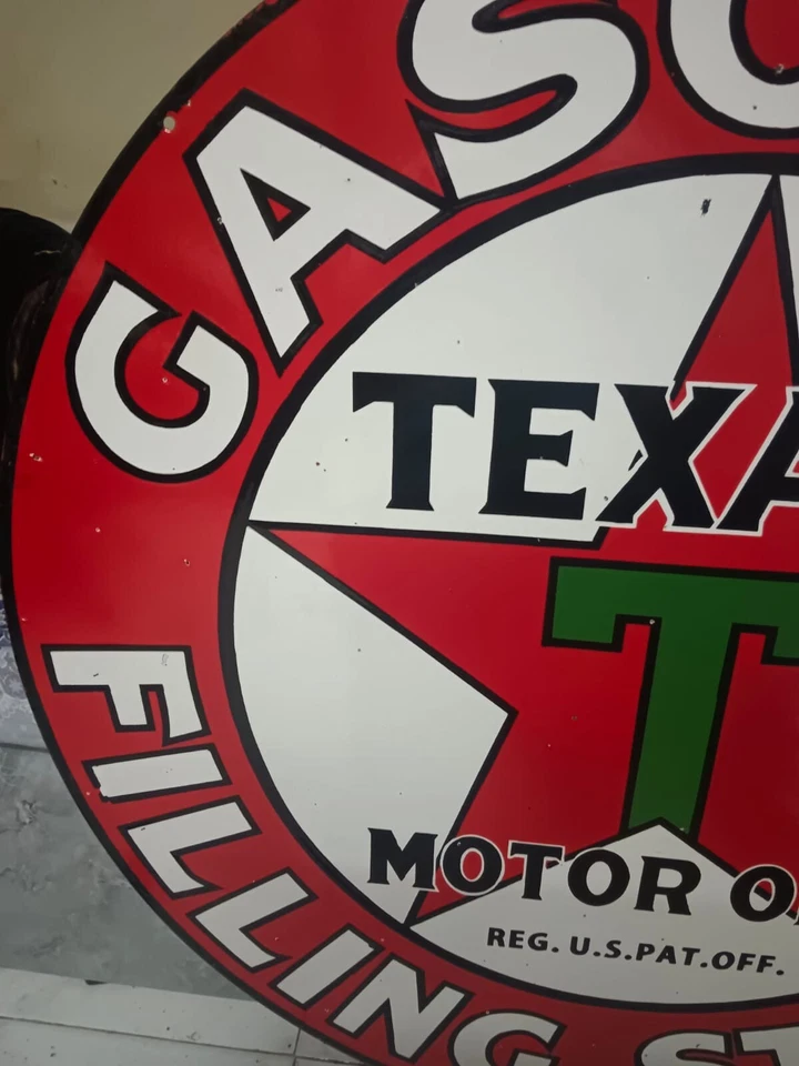 Texaco Filling  Oil Porcelain Enamel Heavy Metal Sign 42  Inches Double Sided - Image 4 of 4