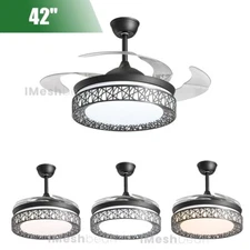 42" Ceiling Fan Light Chandelier Retractable Blade 3-Color  Changing w/Remote US