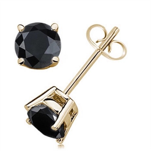 Maulijewels Black Diamond 1.00 Carat 14K Yellow & White Gold Stud Earrings For