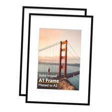 Picture frame Solid Wood frame with Acrylic Plexiglass for Pictures A1 Black