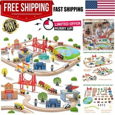 110PCS Wooden Train Set for Kids Ages 3-8 - Safe  Educational Play Adventure