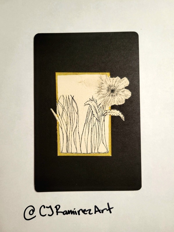 CJ Ramirez Art - 4 by 6 Original Mounted ACEO - Dandelion in the Grass
