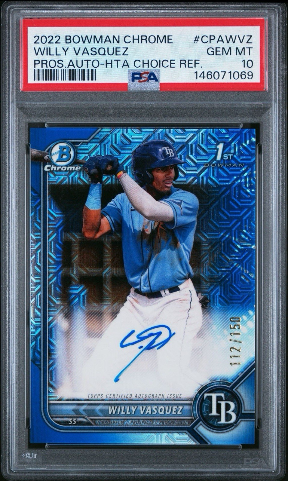 Willy Vasquez 2022 Bowman Chrome Auto HTA Choice Refractor /150 #CPA-WVZ PSA 10
