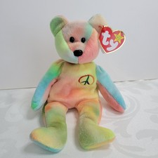 TY Original Beanie Baby Tie Dye Peace Bear Birthday February 1, 1996 with Tags