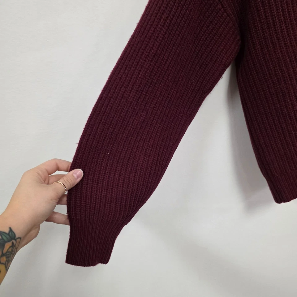Suéter Everlane Mujer Grueso Lana Acanalado Cremallera Talla M Gran Tamaño Rojo Borgoña Foto 2 de 4