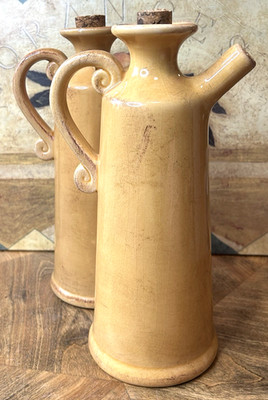 TOSCANA GOLD Set of 2 Vinegar Oil Cruet Jar Pitcher 9 5/8'' Pier 1 Italy Yellow