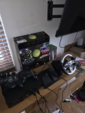 Microsoft Original Xbox Console 2 Pads 10 Games Steering Wheel pedals Remote