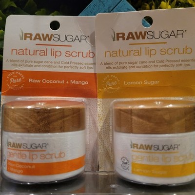 Raw Sugar Lip Scrub Coconut + Mango Lemon Sugar Exfoliating Balm Vegan Organic 2