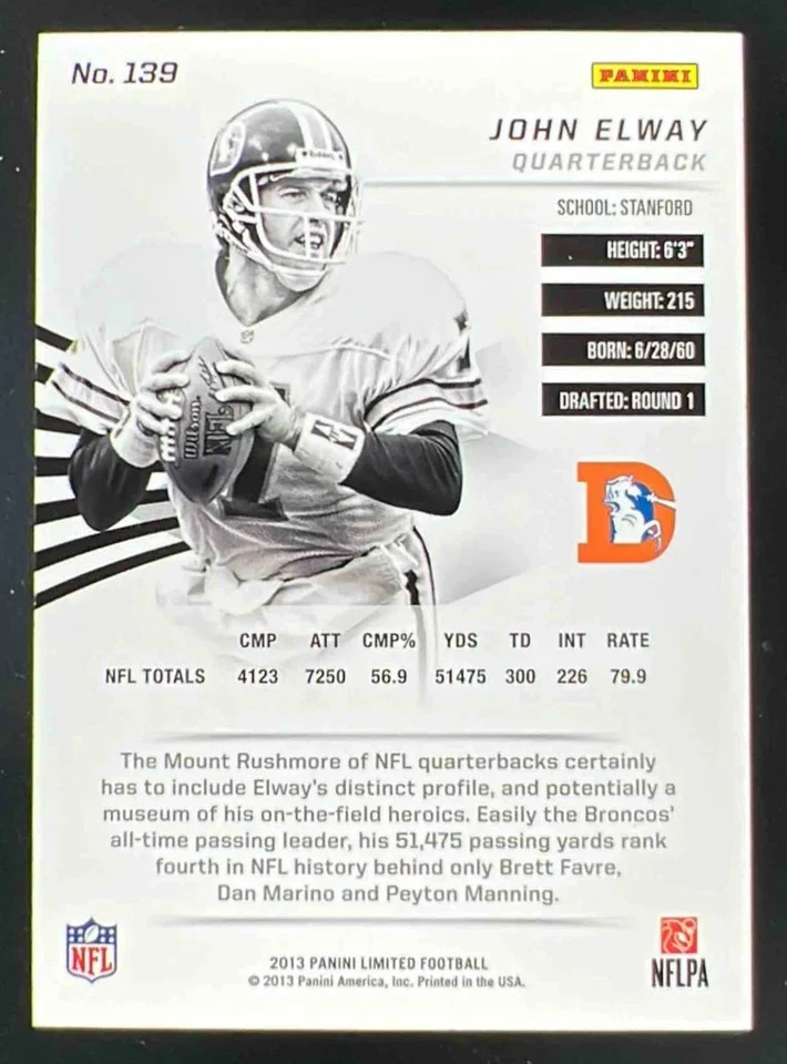2013 Panini Limited Gold Spotlight #139 John Elway /25 - Image 2 of 2