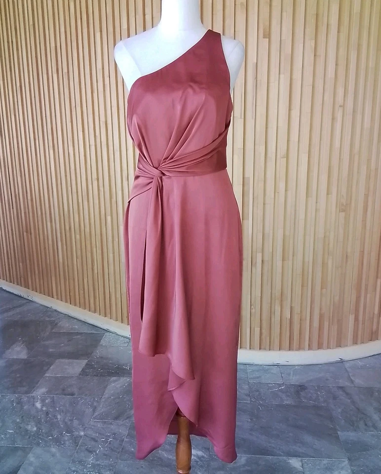 NWOT Forever New Rust Draped Satin Midi Dress 8 Formal Wedding $169 - image 3 of 4