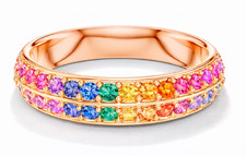 Natural Certified Ceylon Multi Color Sapphire Gemstone Eternity Ring 925 Silver