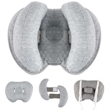 Blublu Park 2 in 1 Baby Neck Pillow for Car Seat, Adjustable Strap Design Grey