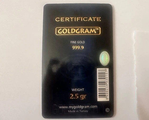 2.5 gram .9999 Gold Bar - Sealed with Assay Card - Istanbul - Image 2 of 2
