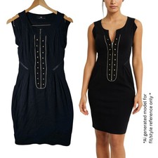 Women's Cue Black Dress Size 6 Studded Military Zipper Bodycon Work Corporate 