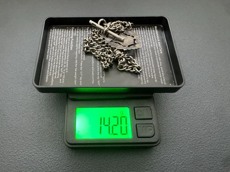 Antigua cadena de reloj Albert individual de plata maciza con sello de 14 gr y llavero de plata 17 Foto 2 de 4