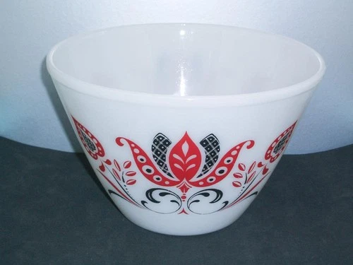 Vtg Anchor Hocking Fire King Red & Black Tulip Nesting Mixing Bowl 8-1/2"