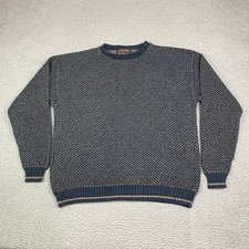 Vintage Woolrich Sweater Men’s Large Birds Eye Classic Crewneck Cotton Blue USA
