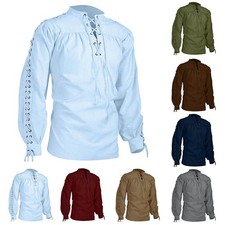 Men's Medieval Gothic Renaissance Stand Collar Shirt Long Sleeve Lace-Up Top 