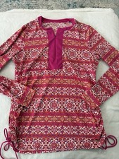 Lands' End Womens Adjustable 1/4 Zip Swim Coverup Tunic Top Sz Large 90 E46