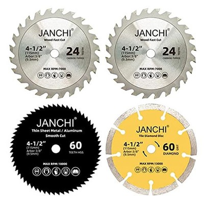 4 Pack Combo 4-1/2 Inch Compact Circular Saw Blade Set with 3/8'' Arbor, 24T TCT