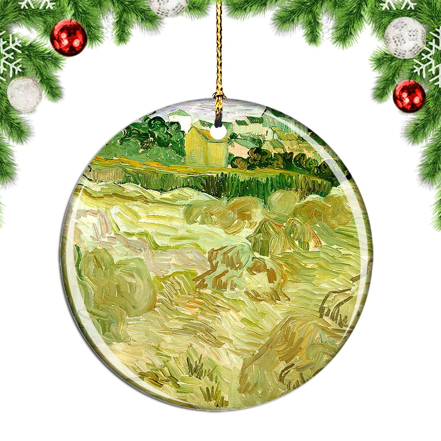 Van Gogh Wheat Fields With Auvers In The Christmas ornament city travel souvenir
