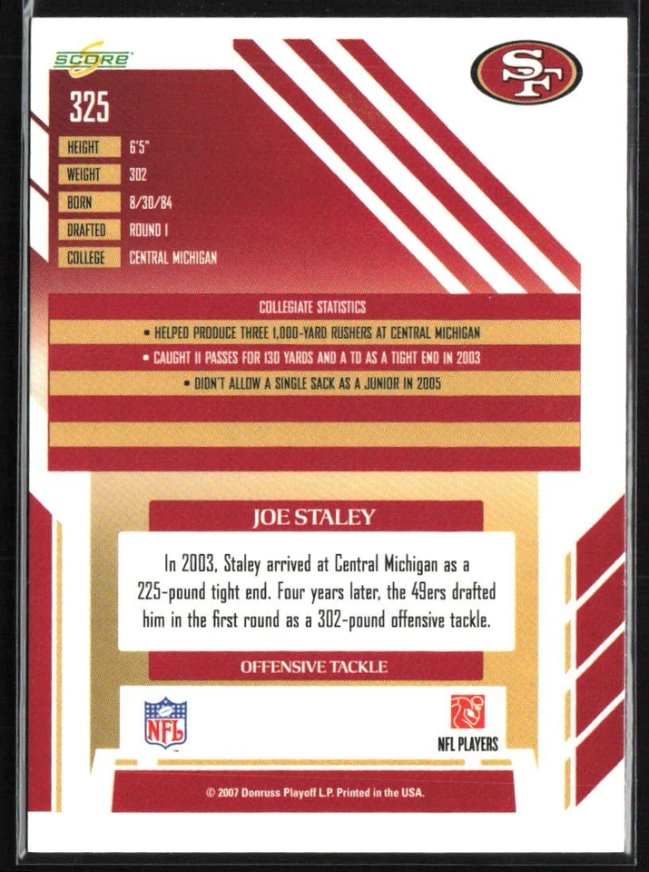 Puntuación #325 Joe Staley Alternative RC 2007 Foto 2 de 3
