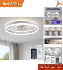20 Inch Ceiling Fan with Light Modern Flush Mount Dimmable LED Remote Control