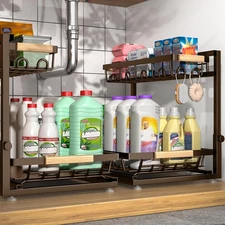 2 Packs Under Sink Organizer, High Adjustable 2 Tier Under Kitchen sink organize