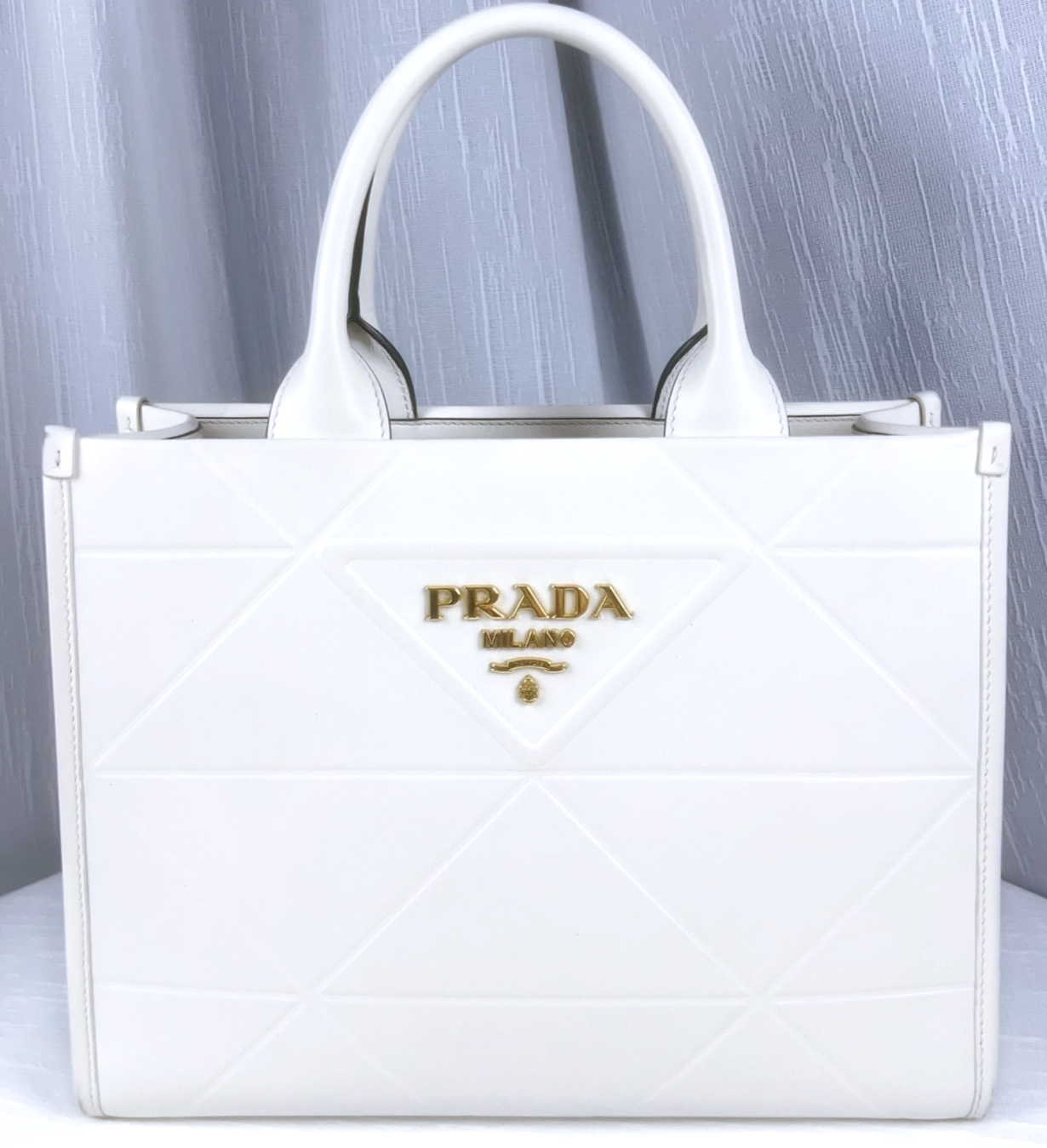 PRADA Symbole Top Handle tote Handbag White Gold Women Almost Brand NEW